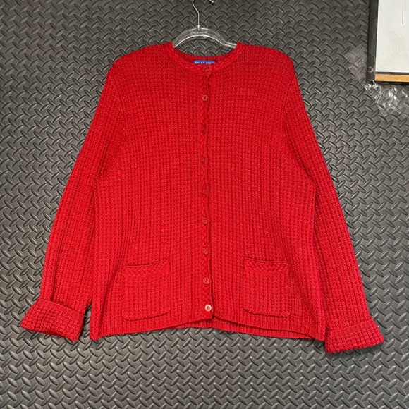 Karen Scott Sport Red Knitted Button Up Sweater Women's Size XL Casual Wear‎ - Picture 1 of 7